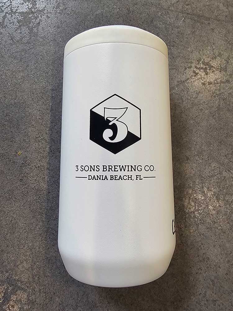 Insulated 16oz Can Coozie - 3 Sons Logo - White